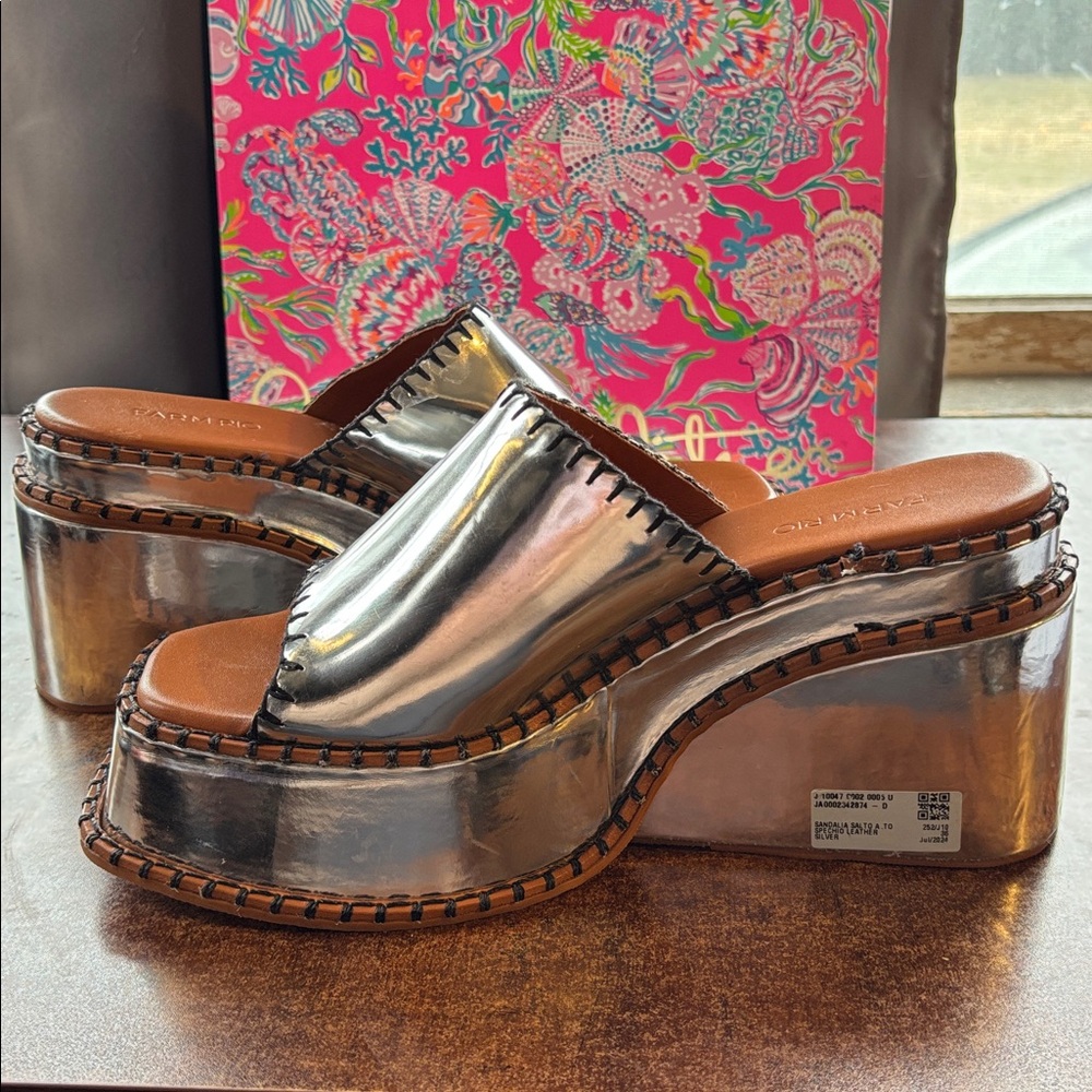 Farm Rio Sample Silver Wedge Mule Sandal - Picture 6 of 14